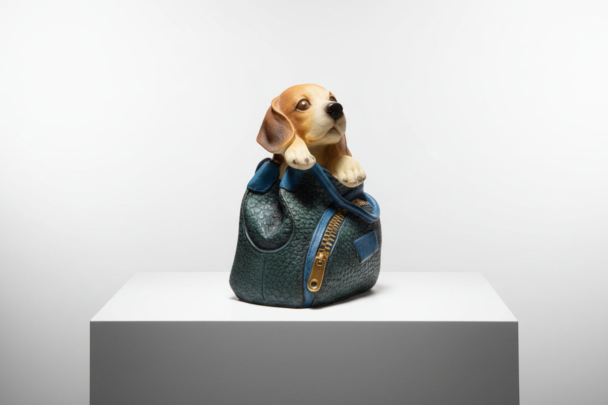 Adorable Puppy Dog in a Designer Style Tote Bag Figurine Statue|286990692266