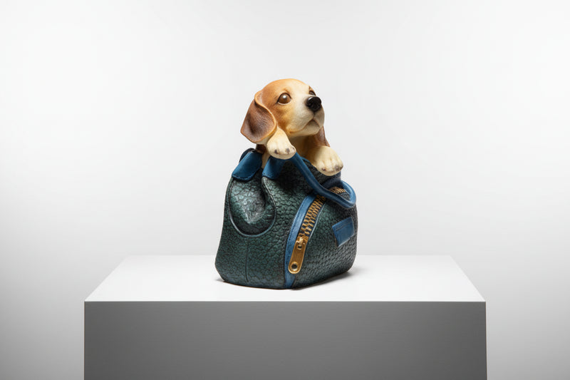 Adorable Puppy Dog in a Designer Style Tote Bag Figurine Statue|286990692266