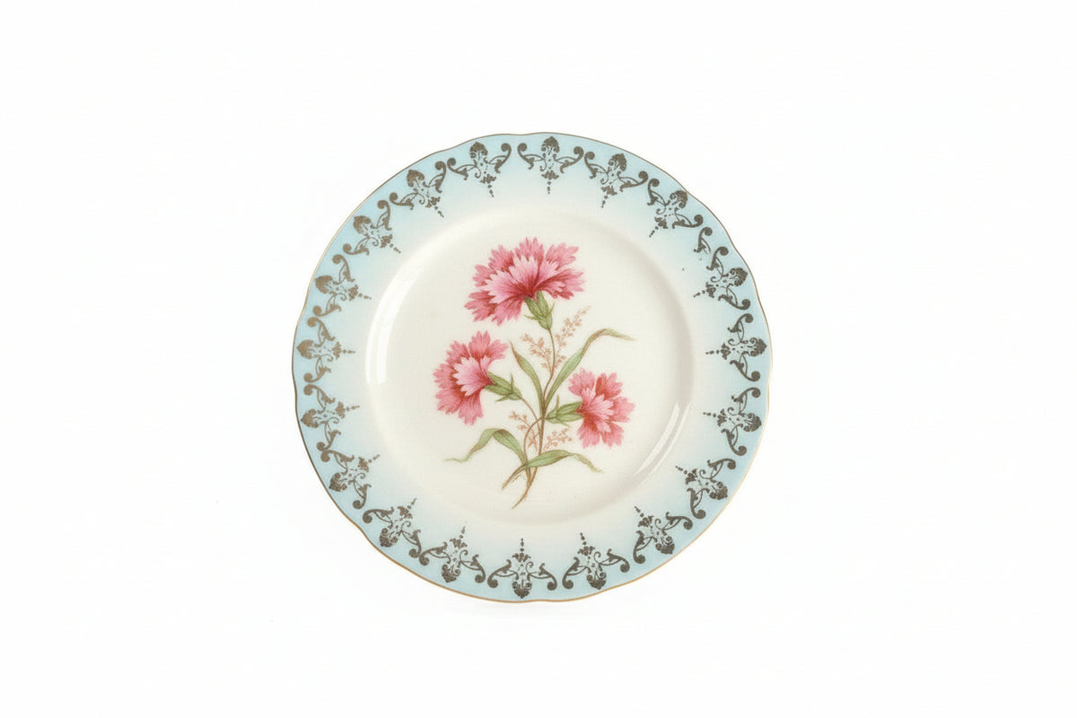 Set of 6 Antique Plates Blue Border Gilt Floral I. 1545 Mark Dresden Style China|286902642663