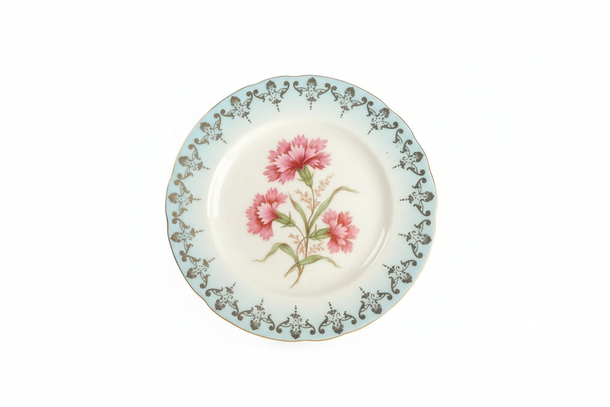 Set of 6 Antique Plates Blue Border Gilt Floral I. 1545 Mark Dresden Style China|286902642663