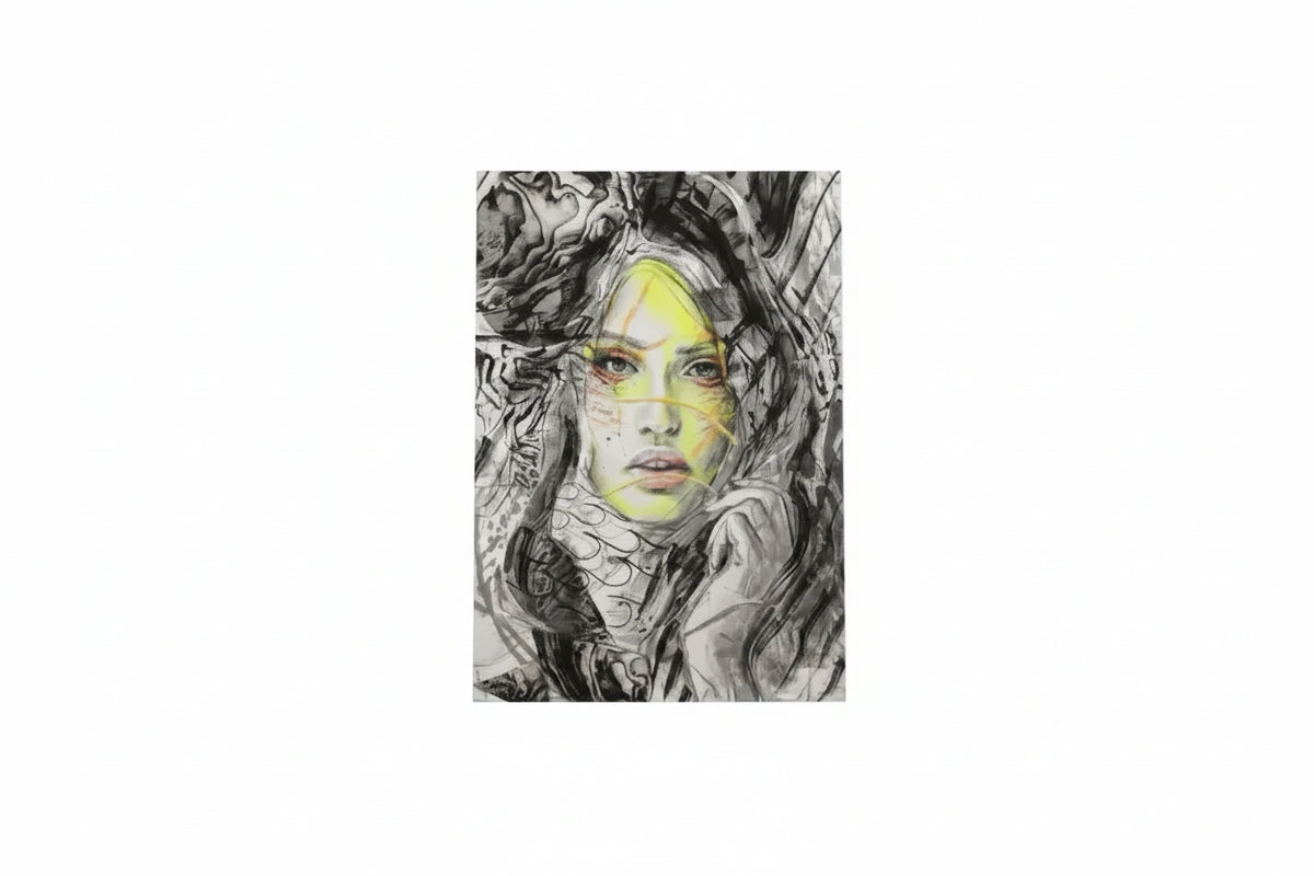 Large Mixed Media Canvas PRINT Portrait Neon Yellow Graffiti Style Wall Art|286970232189