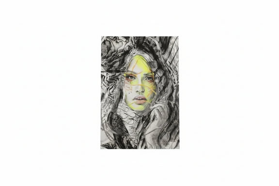 Large Mixed Media Canvas PRINT Portrait Neon Yellow Graffiti Style Wall Art|286970232189