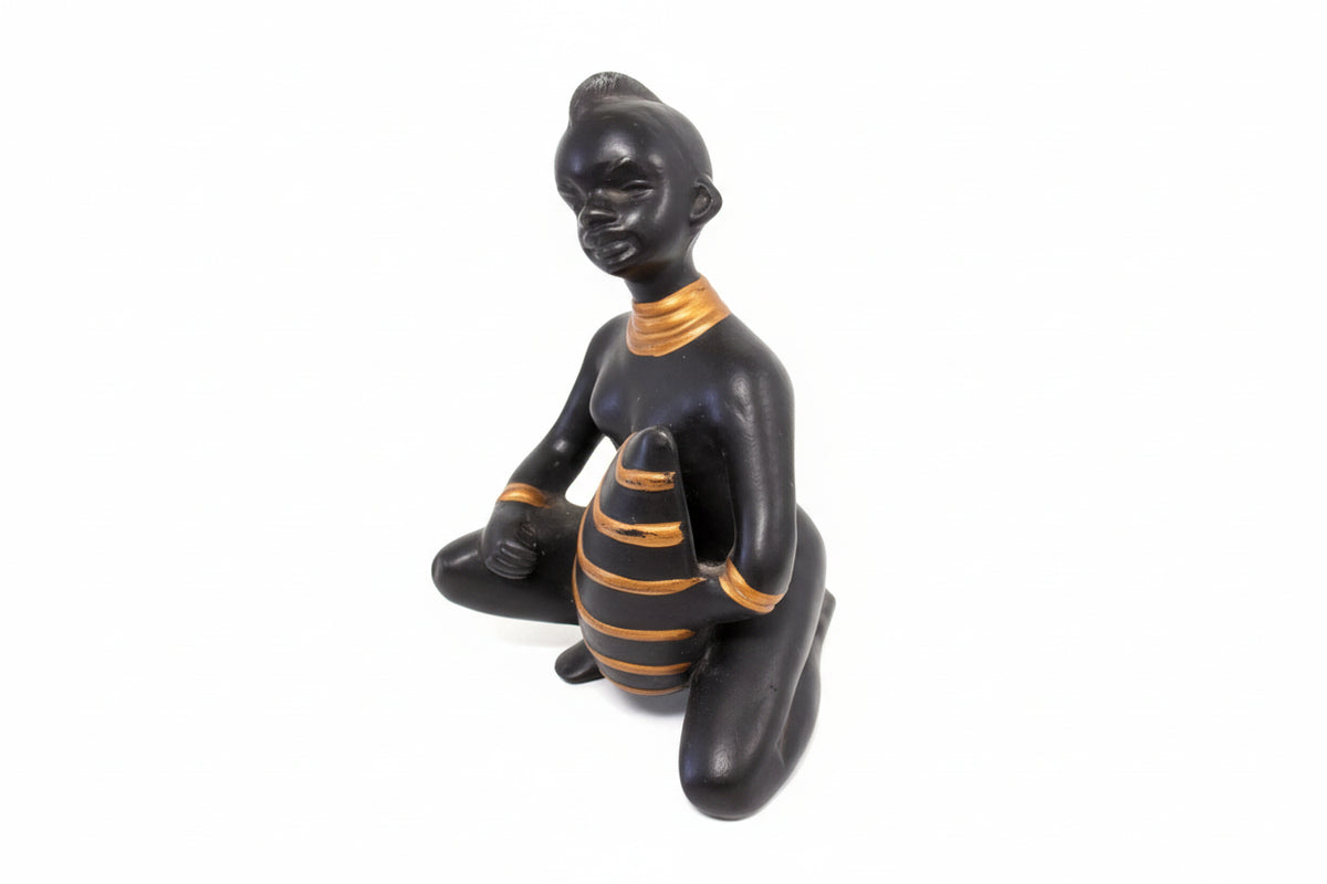 African Tribal Black Woman Statue Figurine Gold Accents Art|286946296712