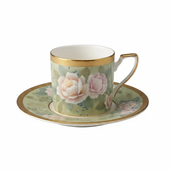 MIYAO by MIKASA M7006 Teacup & Saucer Set Fine Bone China Japan Rose Floral Gold|286881139791