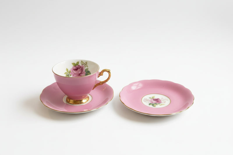 Vintage Saji Japan Tea Trio Cup Saucer Plate | Pink Rose Floral Gold Trim 10278|286882877887