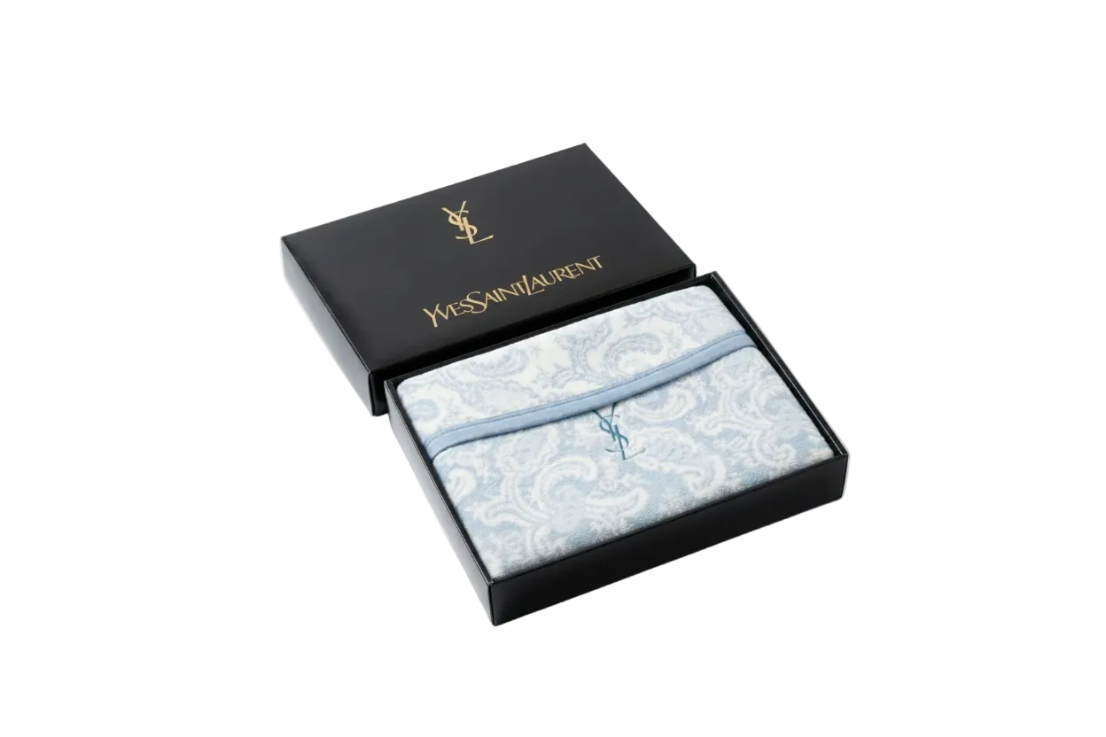 YSL Yves Saint Laurent 140x200cm 100% Cotton Throw Blanket Blue/White Nishikawa|286969491551