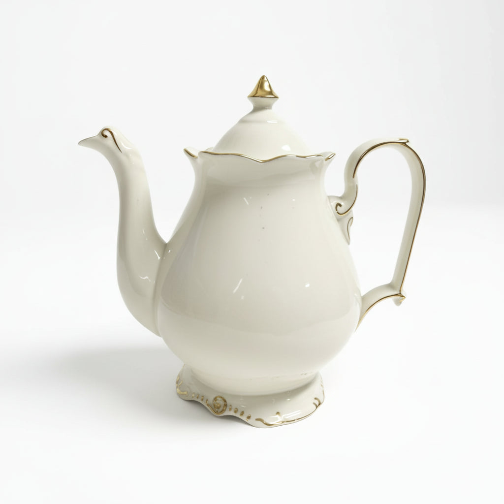 Trent & Dunne Homewares Elegant Cream Ceramic Tea Set 9pc Service With Gold Trim|286993012932