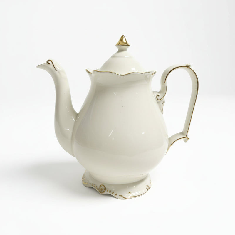 Trent & Dunne Homewares Elegant Cream Ceramic Tea Set 9pc Service With Gold Trim|286993012932
