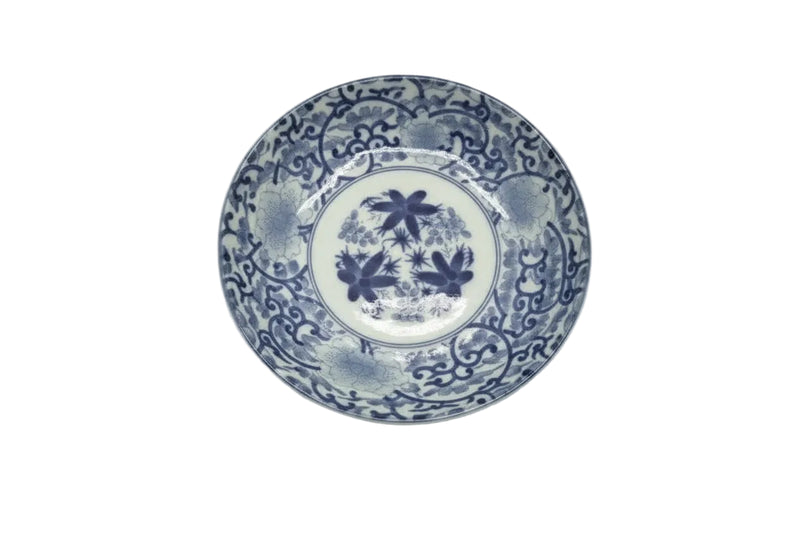 Vintage Japanese Blue & White Hand-Painted Scalloped Bowl – Floral & Vine Motif|287042977722