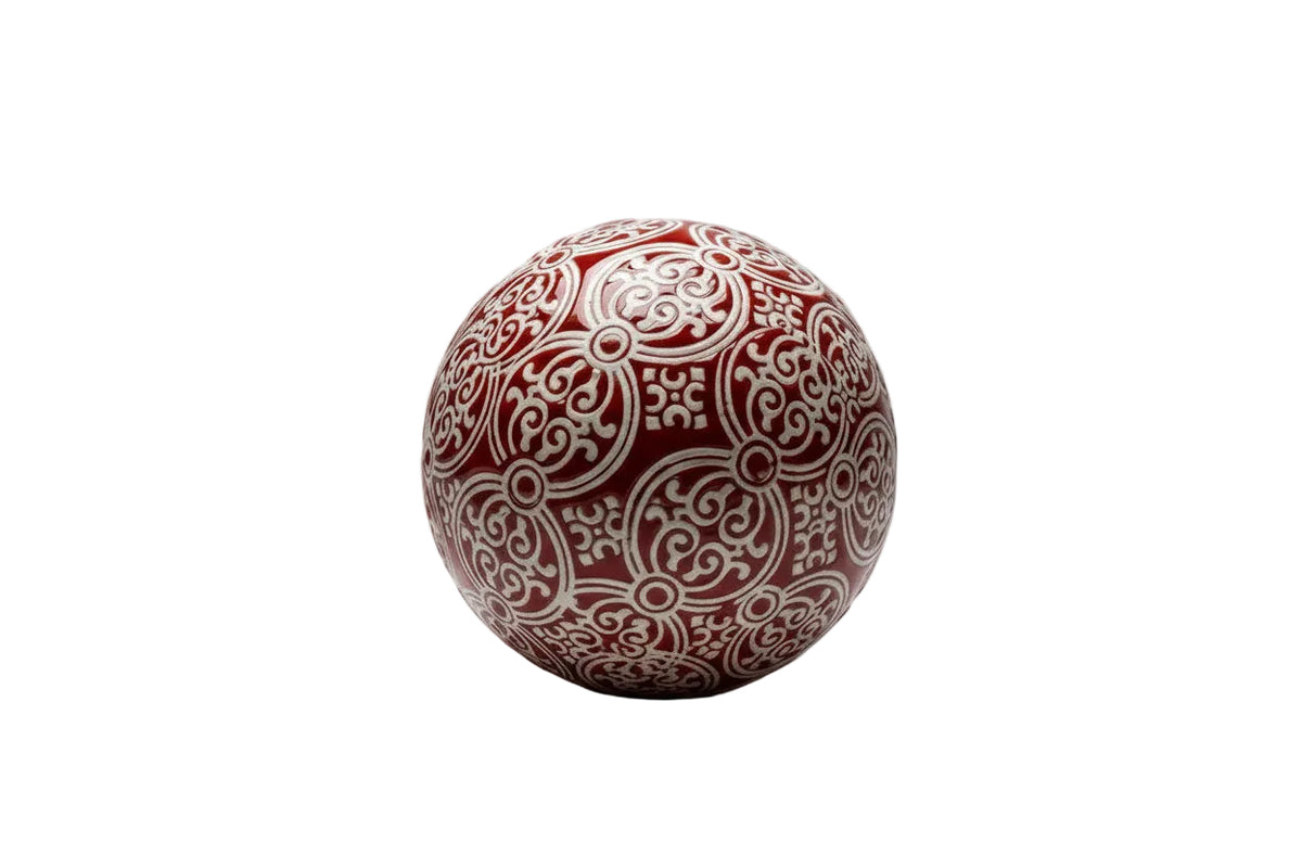 Elegant Hand-Painted Red & White Scrollwork Decorative Sphere/Ball Ornament|286990297115
