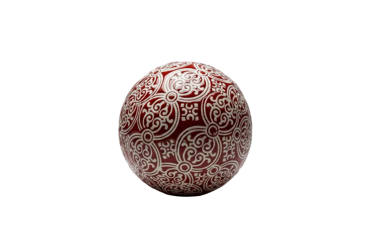 Elegant Hand-Painted Red & White Scrollwork Decorative Sphere/Ball Ornament|286990297115
