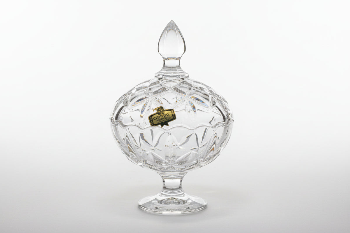 Vintage Bohemia Crystal Lidded Candy Dish | Cut Glass Pedestal Compote|286917408209