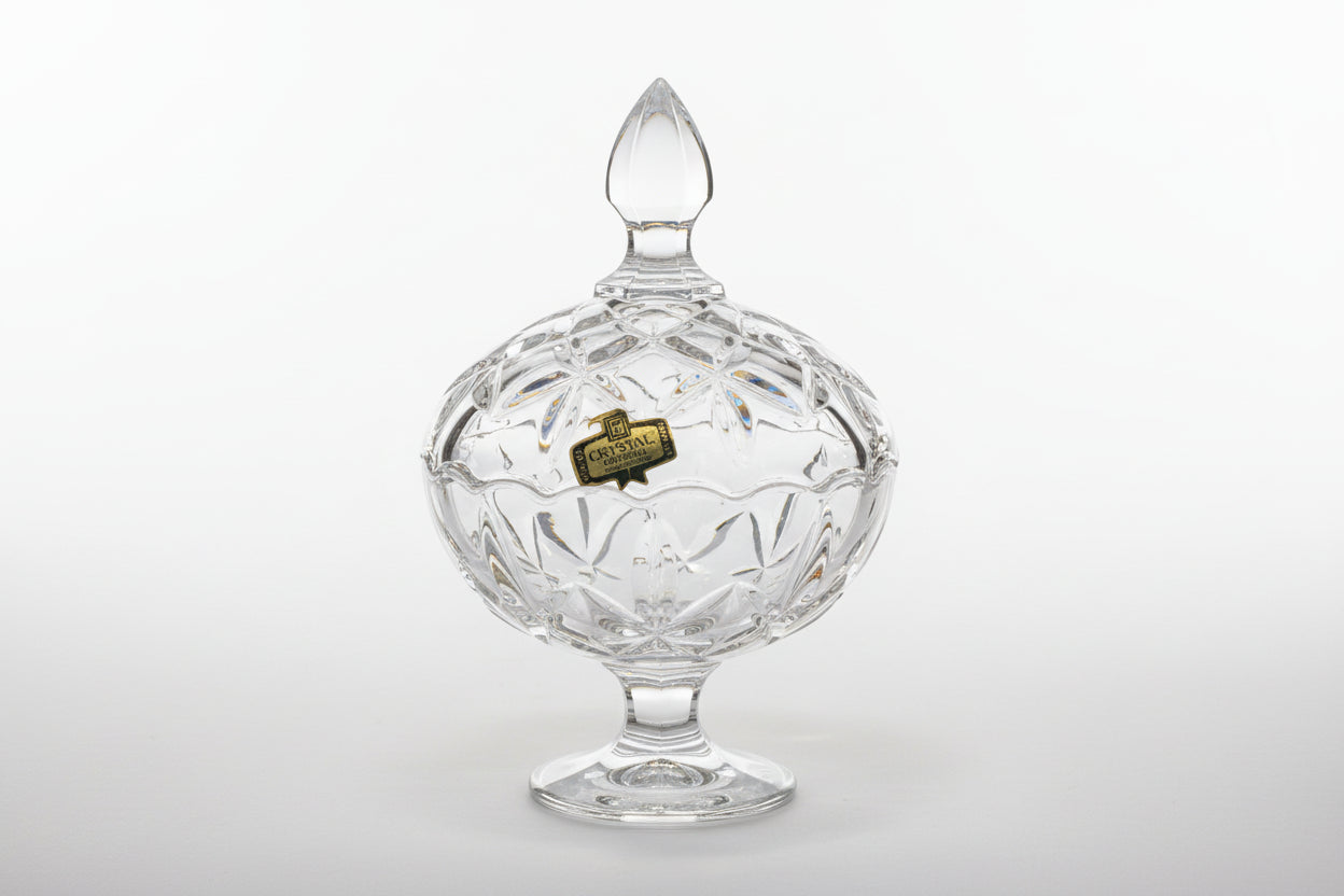 Vintage Bohemia Crystal Lidded Candy Dish | Cut Glass Pedestal Compote|286917408209