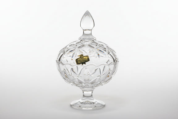 Vintage Bohemia Crystal Lidded Candy Dish | Cut Glass Pedestal Compote|286917408209