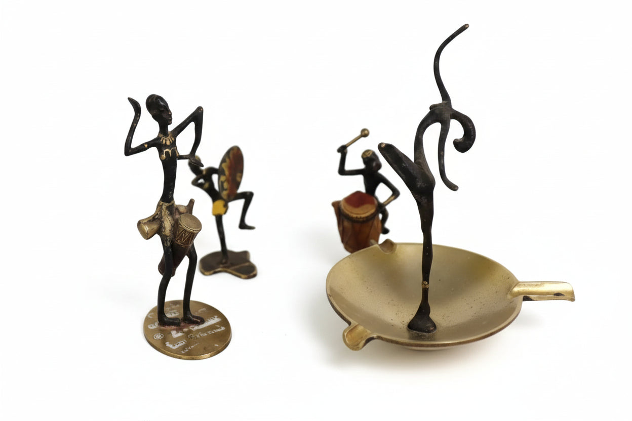 Vintage Mid Century African Tribal Bronze Figures - Set of 4 Stylized Sculptures|286914869338