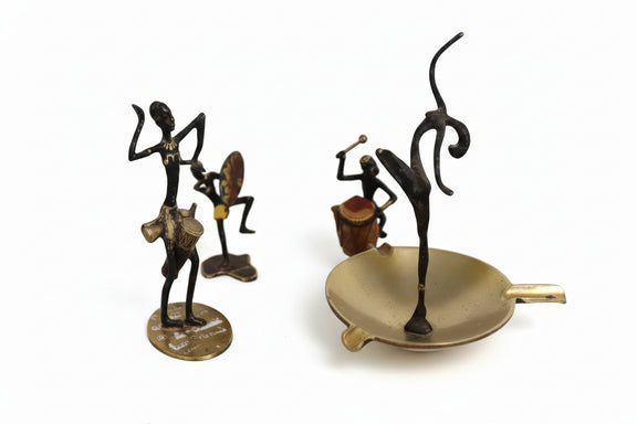 Vintage Mid Century African Tribal Bronze Figures - Set of 4 Stylized Sculptures|286914869338