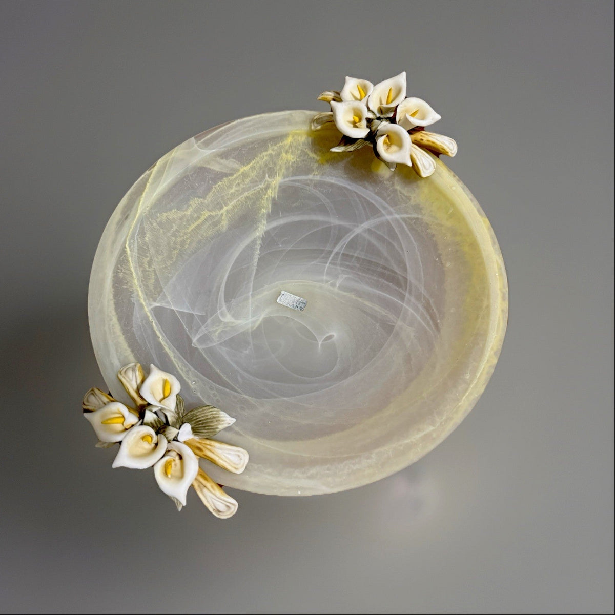 Murano Glass Pedestal Bowl/Centerpiece with Capodimonte Calla Lilies|286943602779