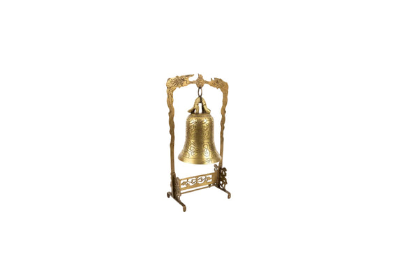 Vintage Brass Dragon Bell on Stand Ornate Asian Tabletop Gong Etched Feng Shui|286945807653