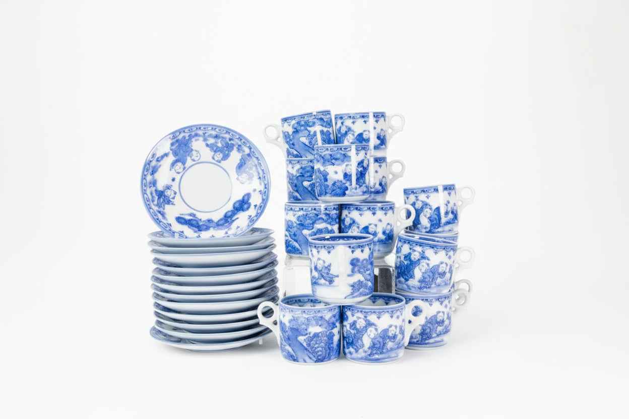 Chinese Blue & White Porcelain Demitasse Cup and Saucer Set 28 Pieces|286845808120