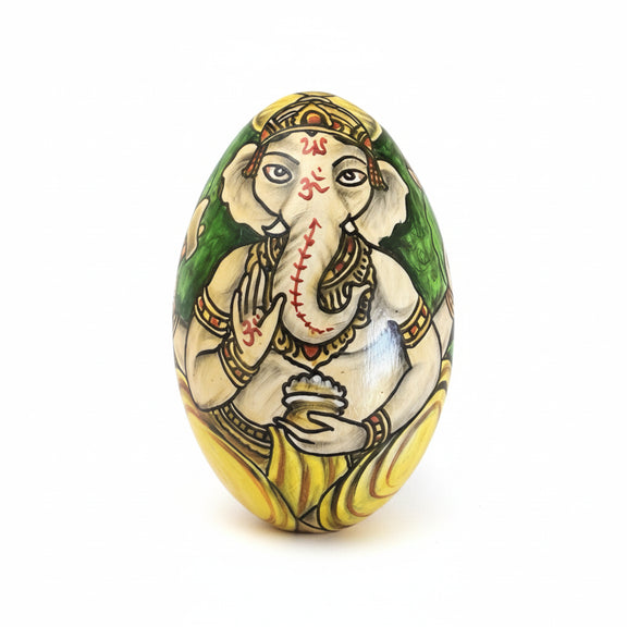 Hand-Painted Ostrich/Goose Egg: Lord Ganesha & Swan/Lotus Art|286918279942
