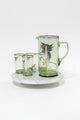 VINTAGE MCM Chartreuse Green Glass Pitcher & 3 Glasses Set With Gold Leaf|286957366204