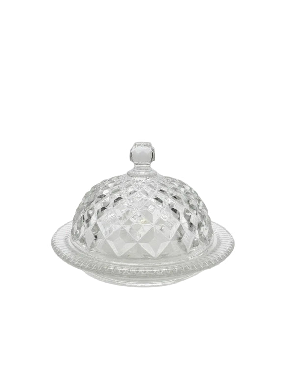 Vintage Anchor Hocking Wexford Clear Glass Round Butter Dish With Lid|287098873476