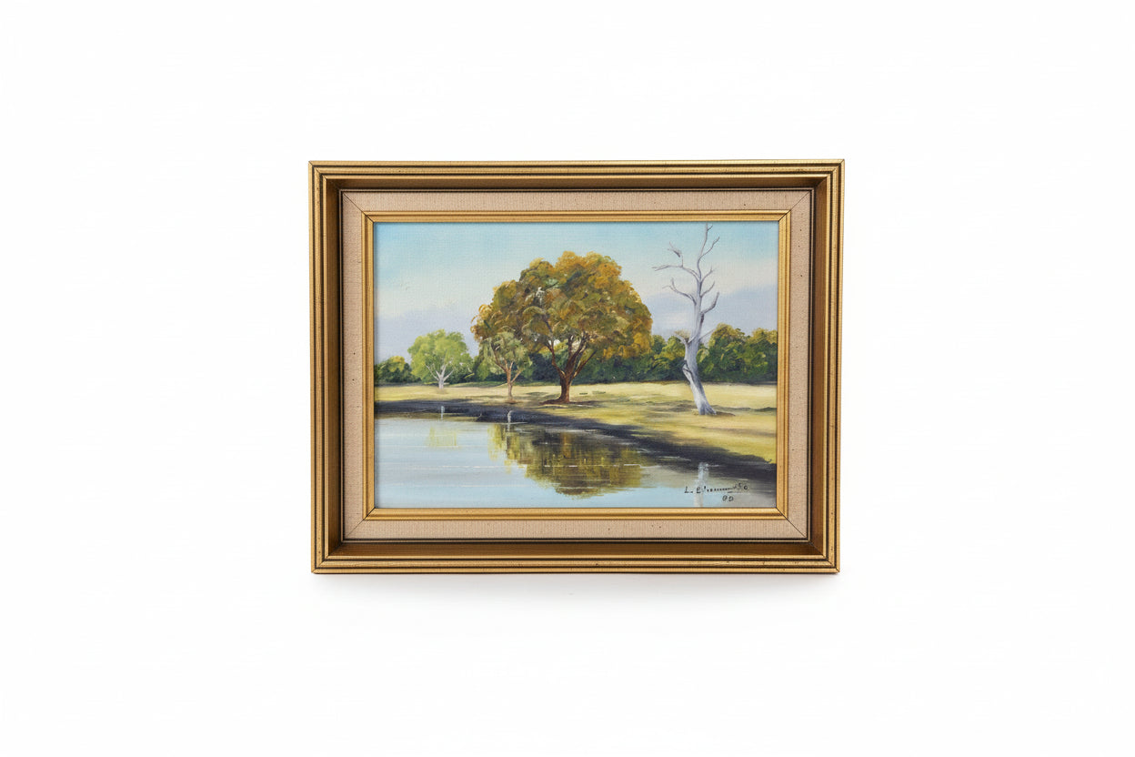 VINTAGE L. EDMUNDS Billabong Australian Landscape Oil Painting 1980|286968483985