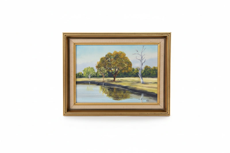VINTAGE L. EDMUNDS Billabong Australian Landscape Oil Painting 1980|286968483985