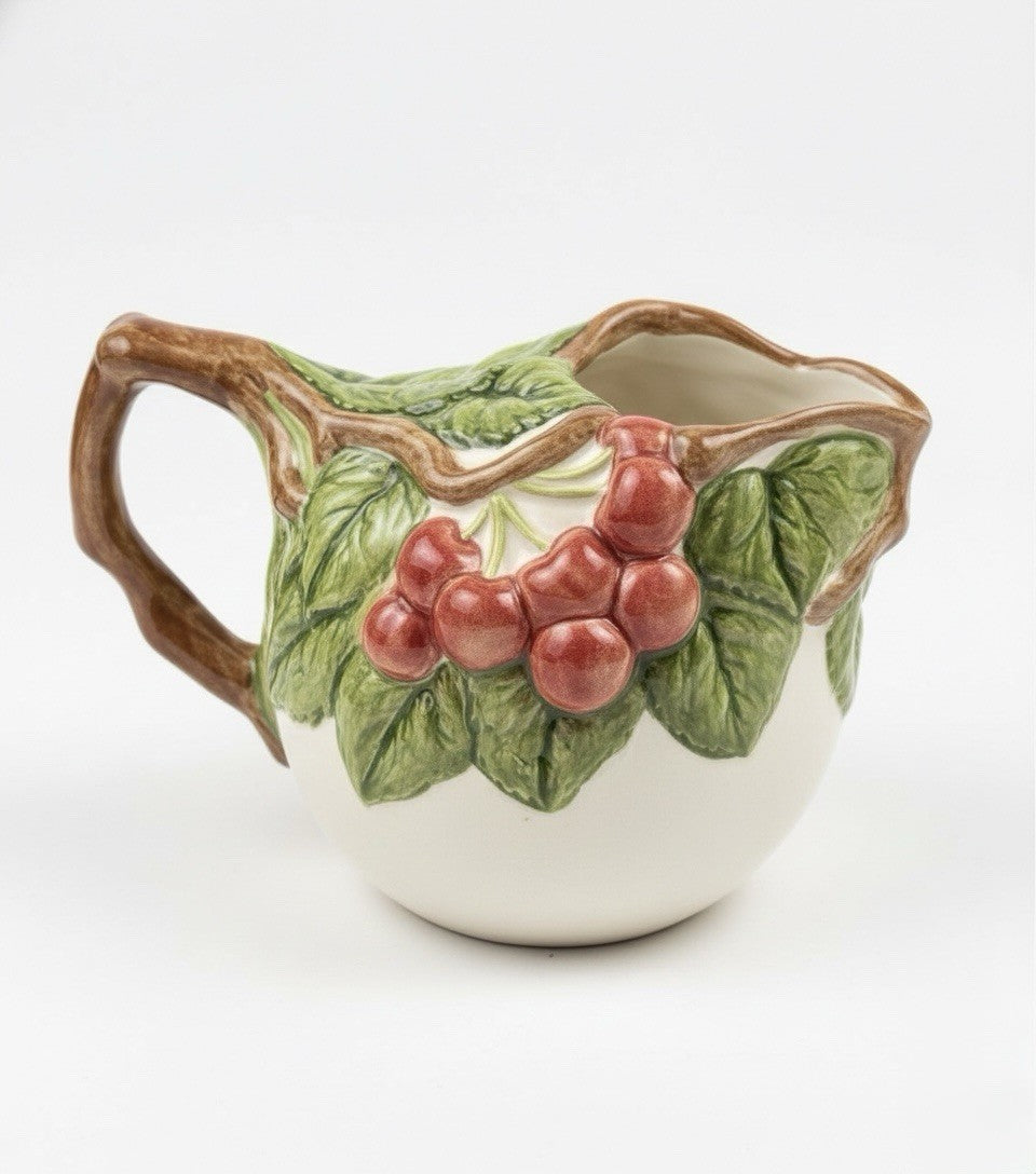Vintage Majolica Style Pitcher - Hand Painted Cherry & Blackberry Relief|287116234322