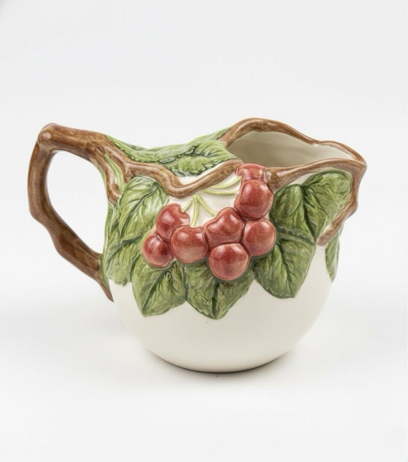 Vintage Majolica Style Pitcher - Hand Painted Cherry & Blackberry Relief|287116234322
