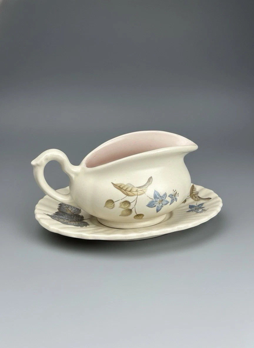 Vintage Axe Vale Pottery Gravy Boat & Underplate Saucer - Devon England Floral|287068628468