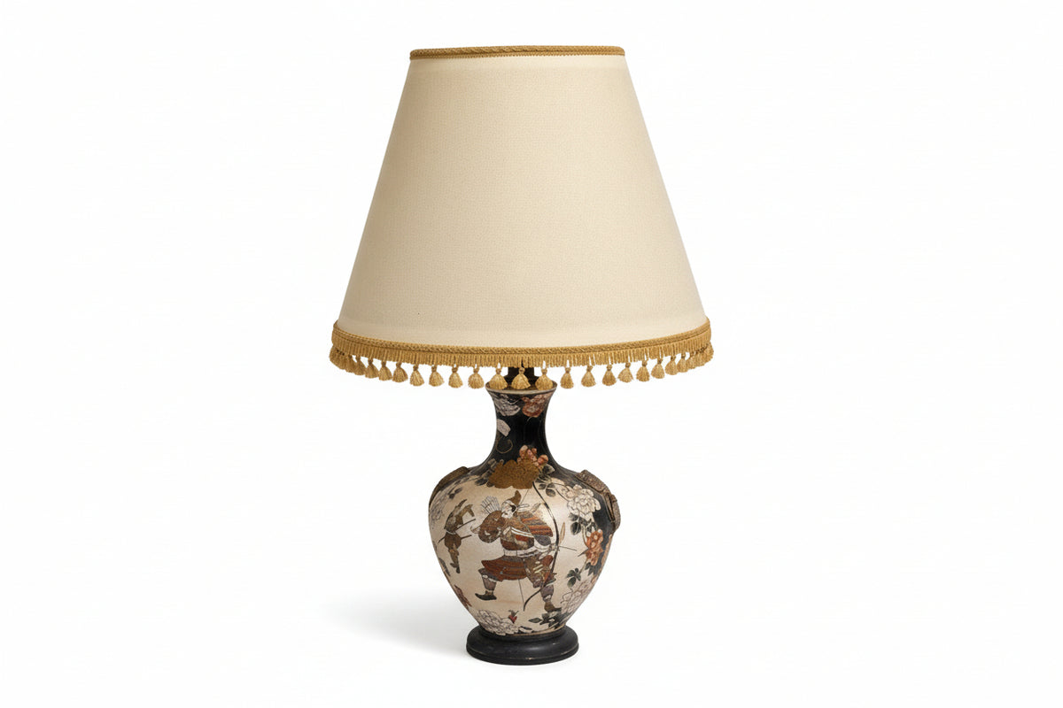 ANTIQUE Japanese Satsuma Vase Table Lamp | Hand-Painted Samurai Warrior Scene|286912411527