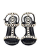 René Caovilla Crystal Embellished Black Satin T-Strap Sandals Heels|287219453199