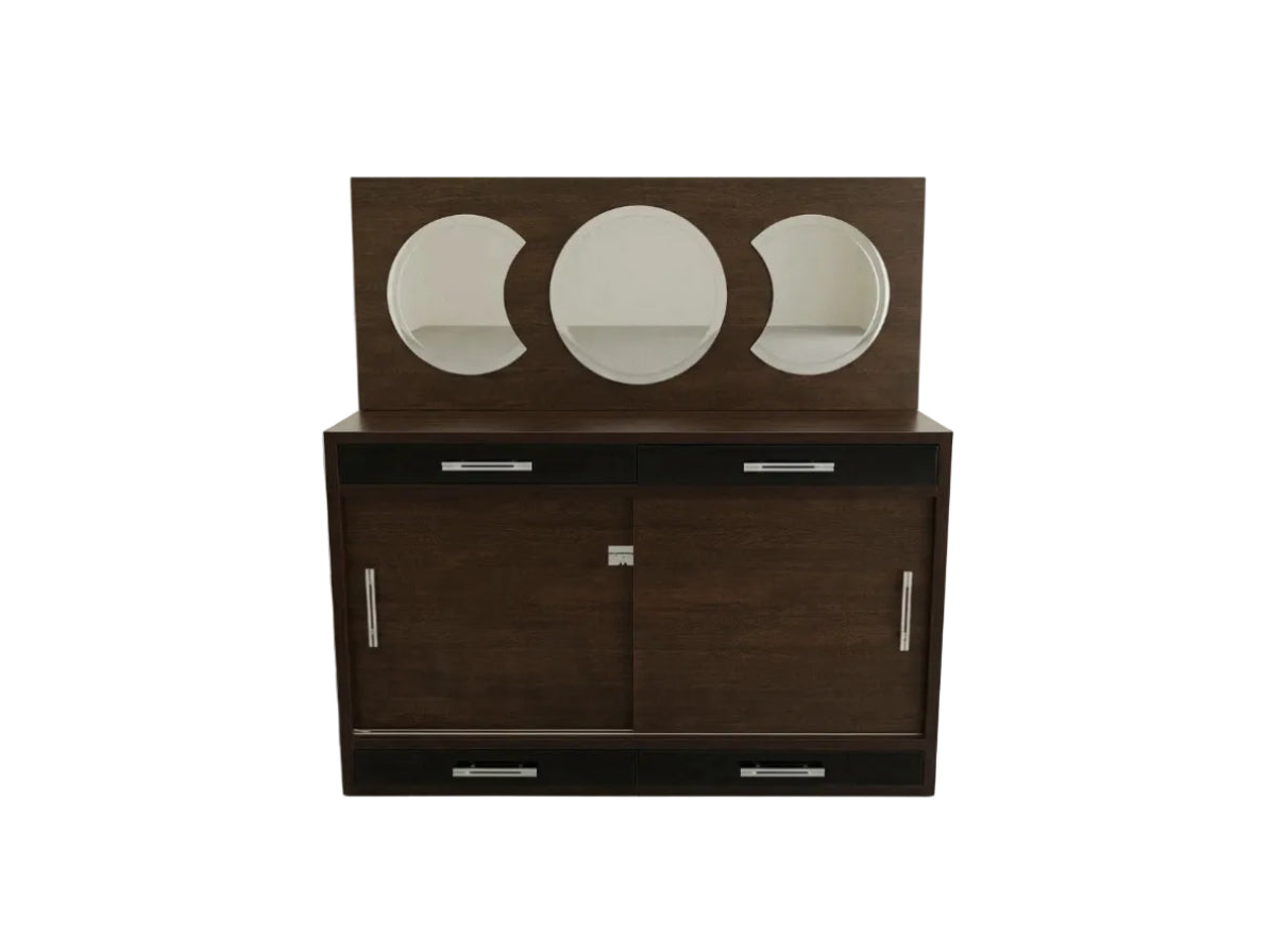 Dark Wood Sideboard with Triptych Mirror Drawers