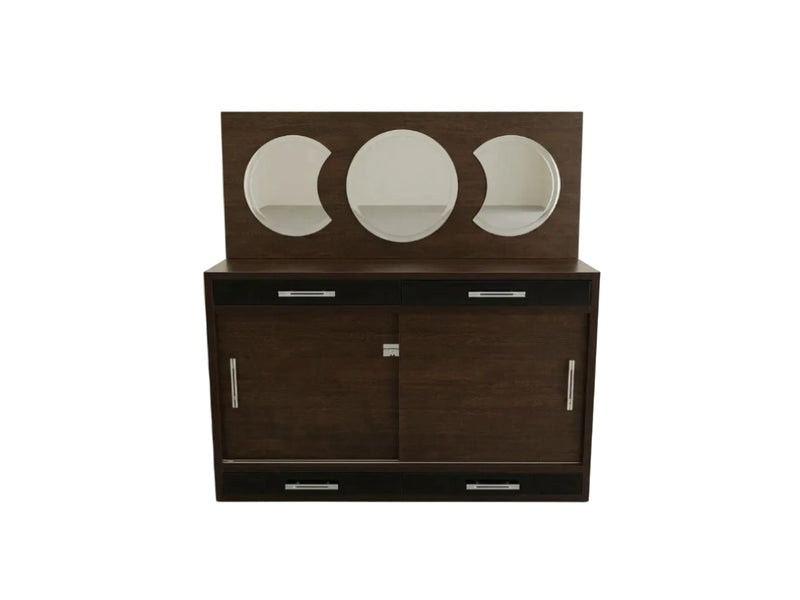 Dark Wood Sideboard with Triptych Mirror Drawers