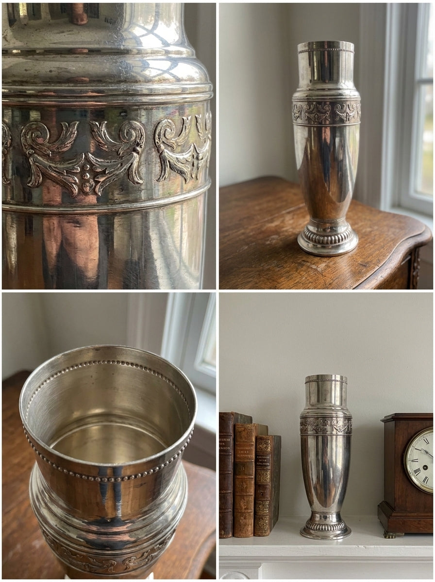 Antique Silver Plated Vase – Repousse Gadroon c.1920