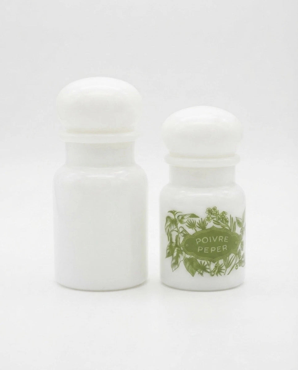 Vintage Milk Glass Spice Jars – Pair, Made In Belgium