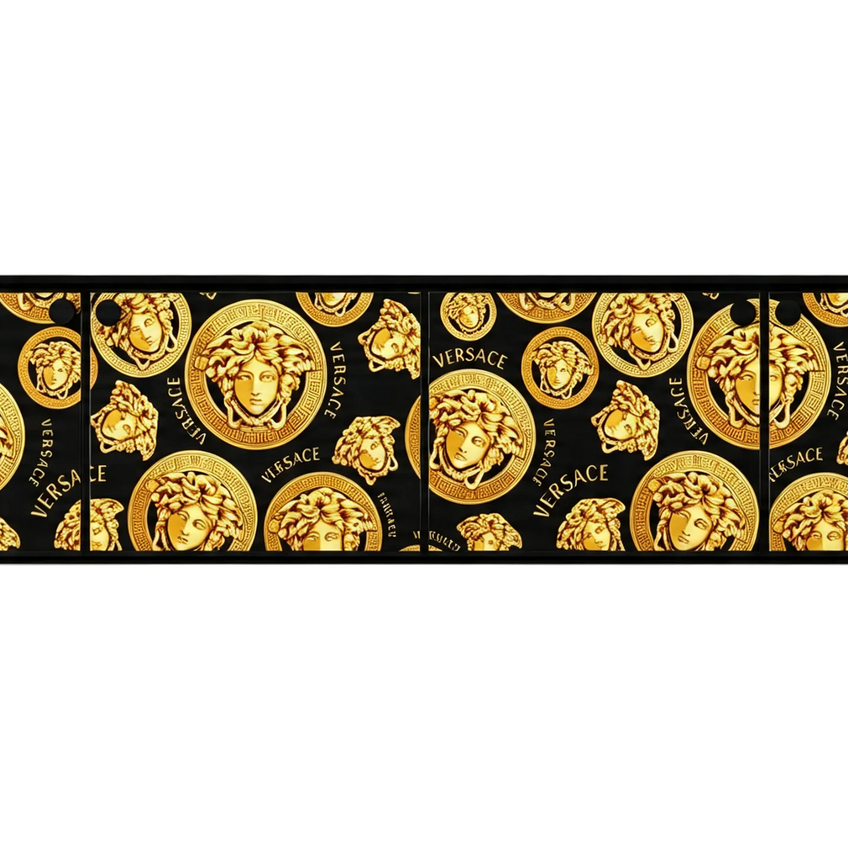 Designer Inspired TV Stand Black Wood Gold Medusa Head