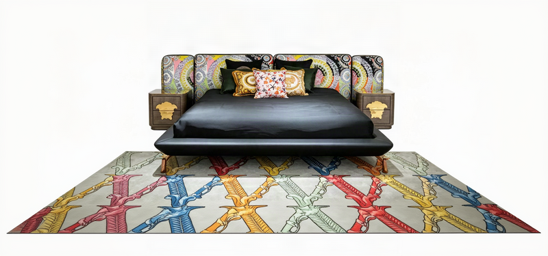 Designer Inspired King Size Bed Frame Tapestry Headboard